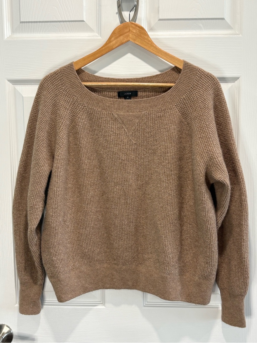 J. Crew Waffle Crewneck Sweater Supersoft Alpaca Merino Wool Blend, Tan, Size M